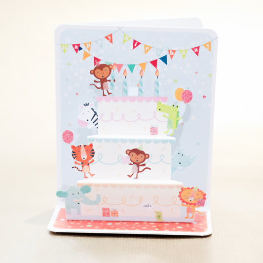 3D Greeting Card - Animal Birthday Cake Fun! Children's