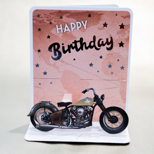 3D Greeting Card - Motor Bike, Happy Birthday. Men's