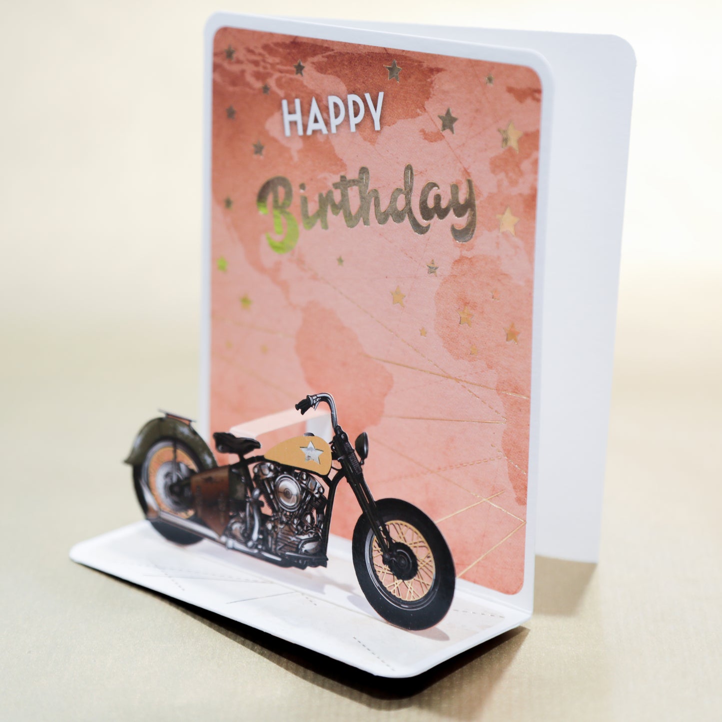 3D Greeting Card - Motor Bike, Happy Birthday. Men's
