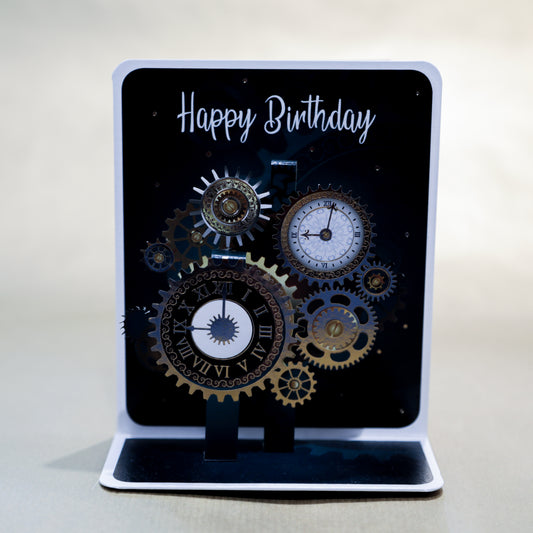 3D Greeting Card - Cogs of a clock, Happy Birthday. Men's